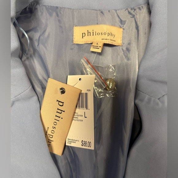 PHILOSOPHY Rolled Sleeve Open Blazer in Light Blue Size Large - Picture 2 of 5
